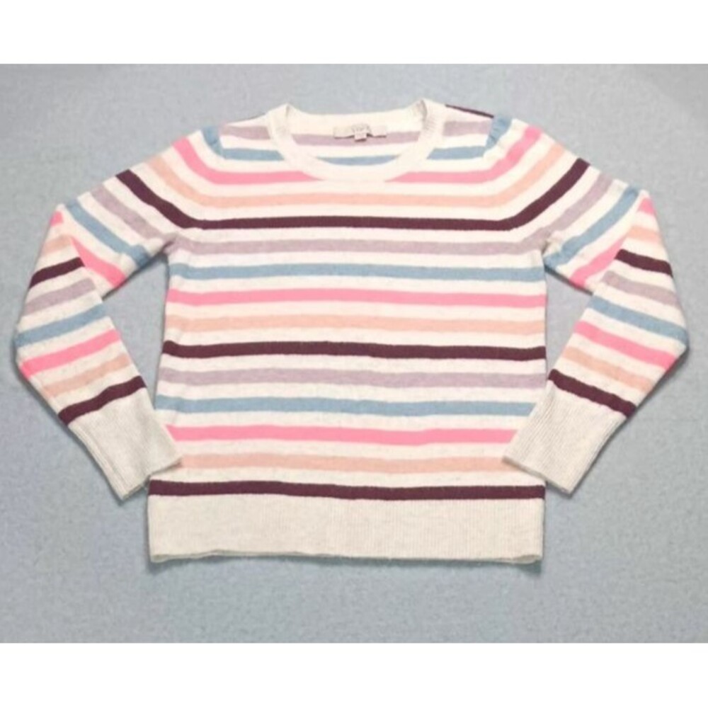 Loft Pullover Knit Sweater Medium Pastel Striped Soft Girl Preppy Light Academia